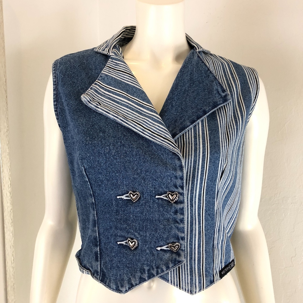 SOLD // Vintage 1980s Denim Vest Heart Buttons